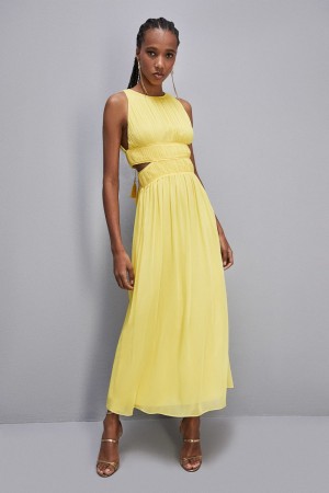 Yellow Patrizia Pepe Sleeveless Long Dress With Pleated Effect | ZVK401328