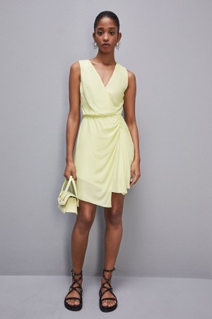 Yellow Patrizia Pepe Wrap-effect Sleeveless Dress In Certified Viscose | LGV597364