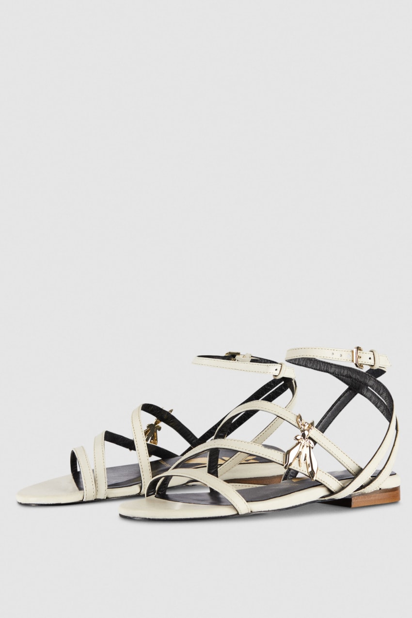 Beige Patrizia Pepe Flat Leather Sandals | GQR485937