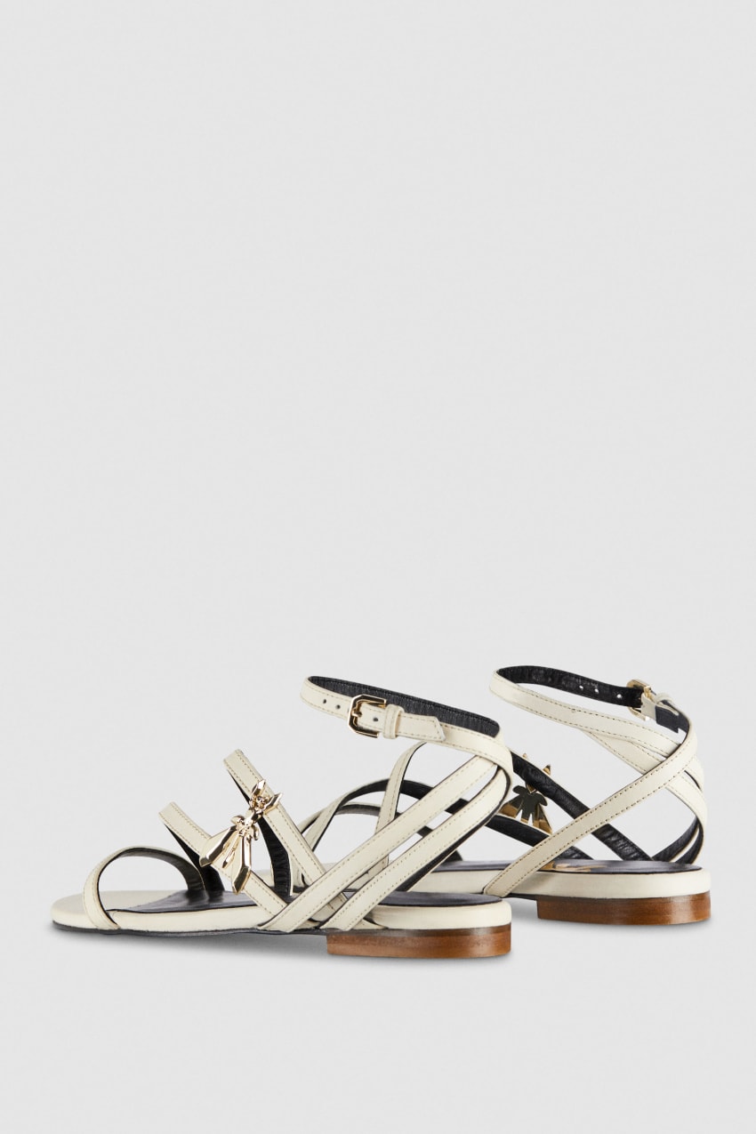 Beige Patrizia Pepe Flat Leather Sandals | GQR485937