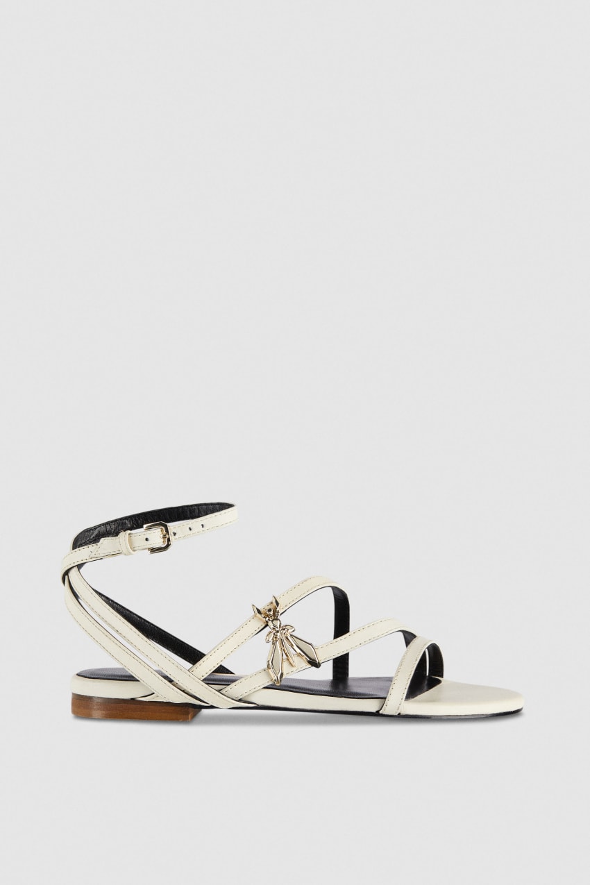 Beige Patrizia Pepe Flat Leather Sandals | GQR485937