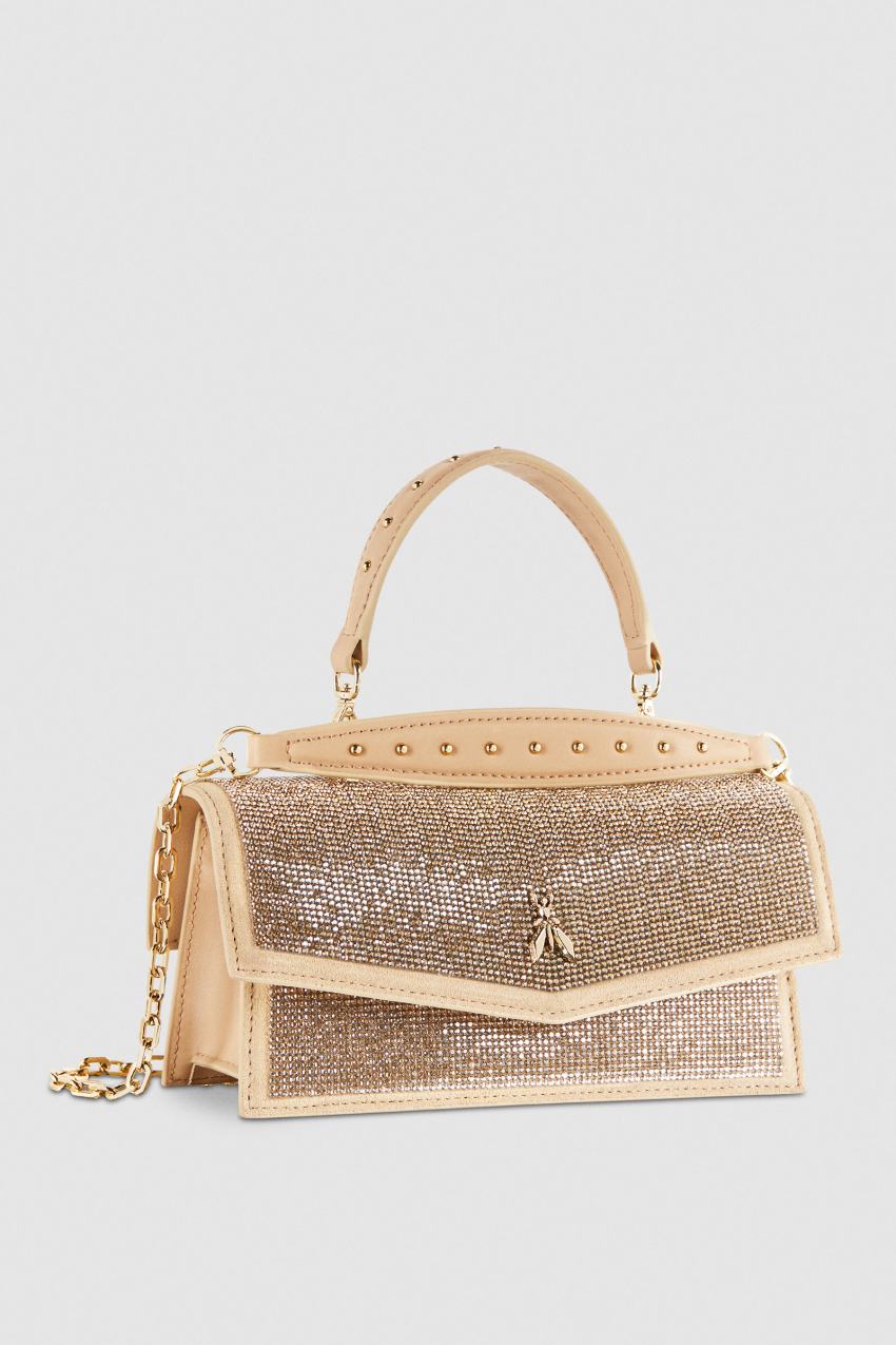 Beige Patrizia Pepe Fly Bamby Shoulder Bag With Rhinestones | BNZ342781