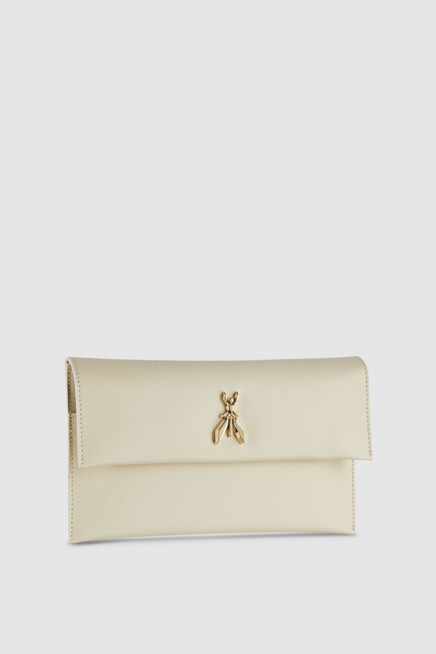 Beige Patrizia Pepe Fly Leather Clutch Bag With Chain | WKX243985