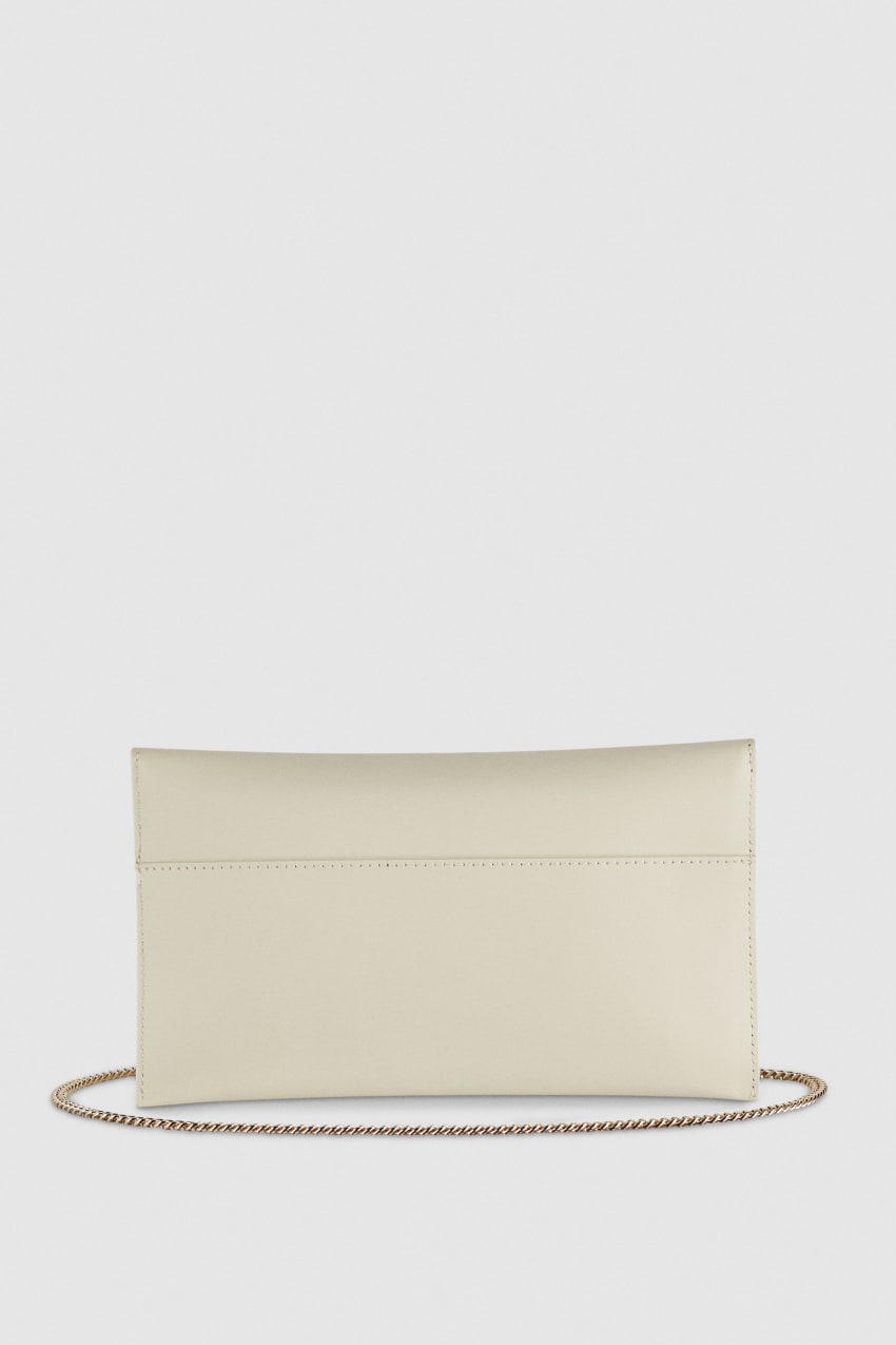 Beige Patrizia Pepe Fly Leather Clutch Bag With Chain | WKX243985