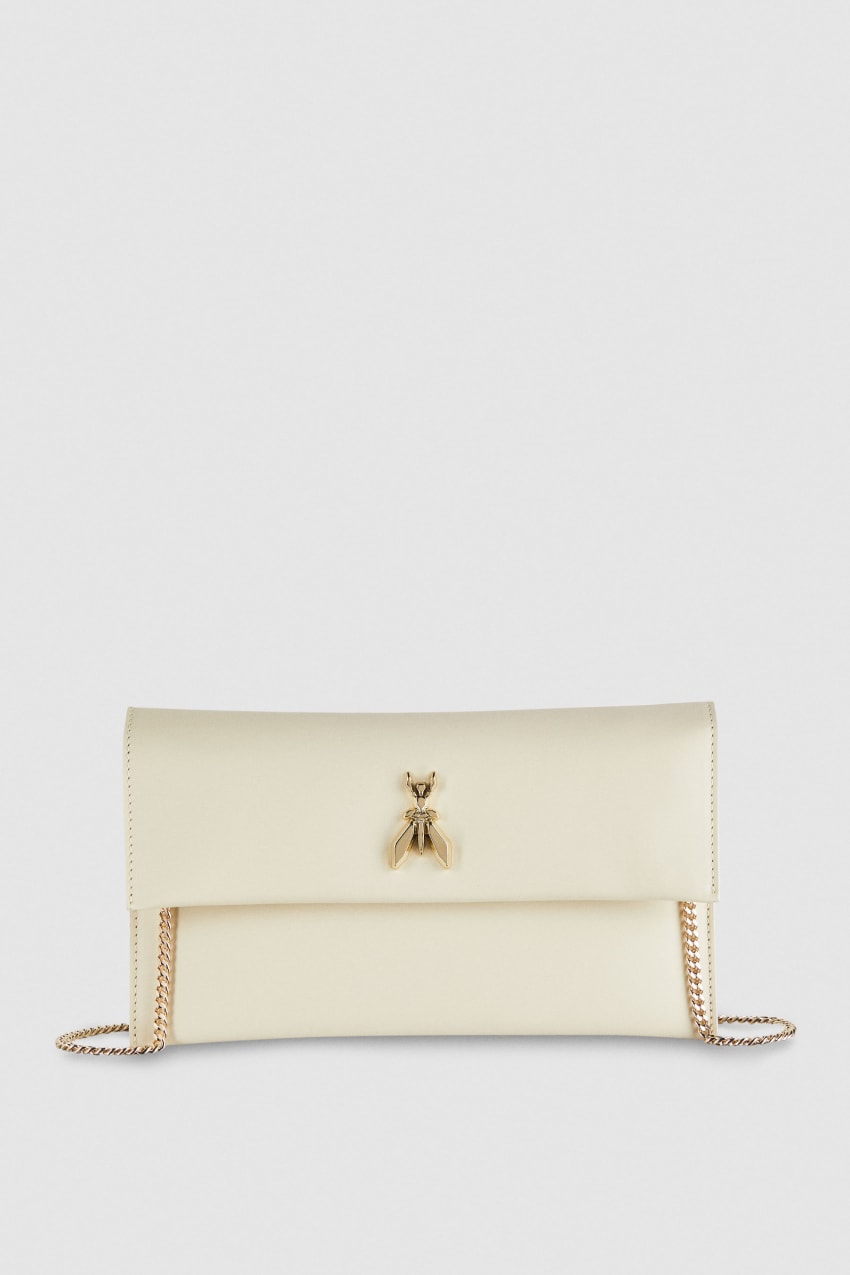 Beige Patrizia Pepe Fly Leather Clutch Bag With Chain | WKX243985