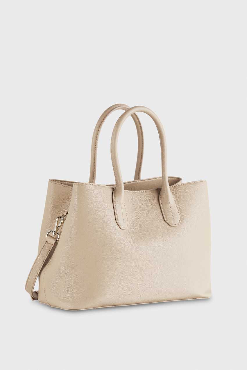 Beige Patrizia Pepe Fly Leather Shopping Bag With Shoulder Strap | LYJ406815