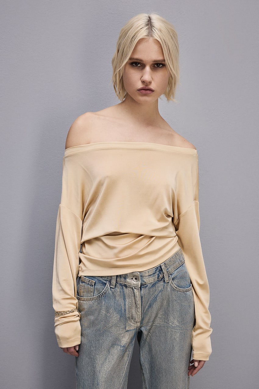 Beige Patrizia Pepe Jersey Dropped Shoulder Sweater | OUV436790