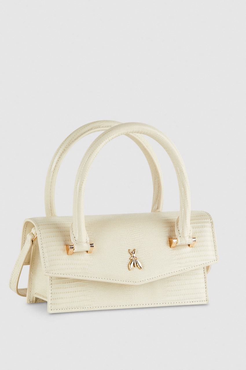 Beige Patrizia Pepe Leather Shoulder Bag With Tejus Print | FGY521067