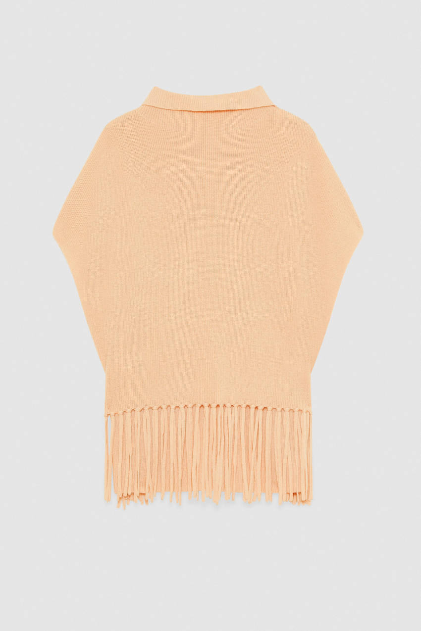 Beige Patrizia Pepe Organic Wool Fringed Poncho | MPW975068