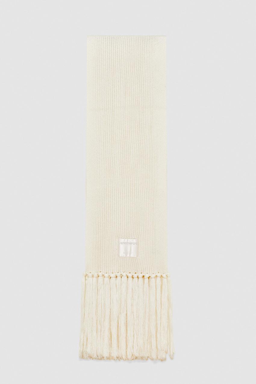 Beige Patrizia Pepe Ribbed Scarf With Fabric Fringes | UJX321096