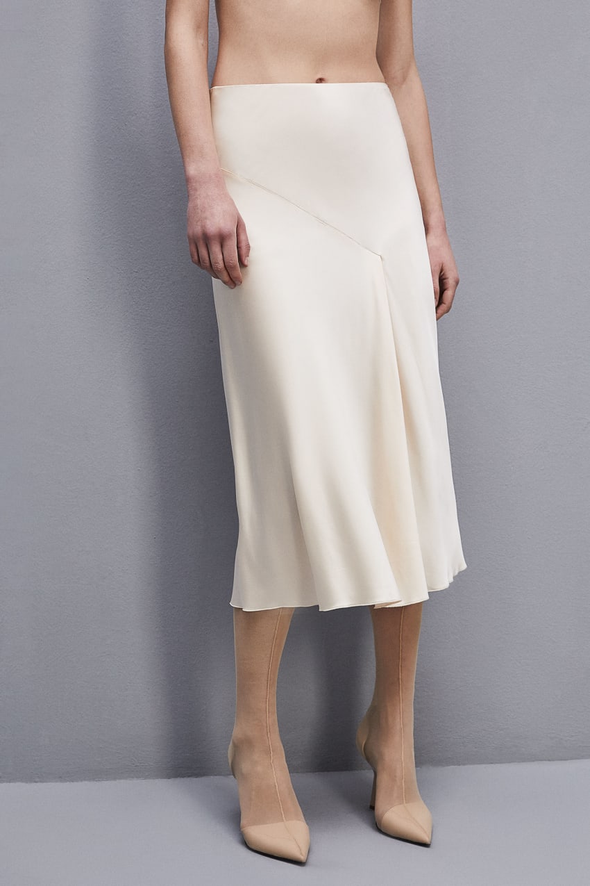 Beige Patrizia Pepe Viscose Satin Midi Skirt | WLO317025