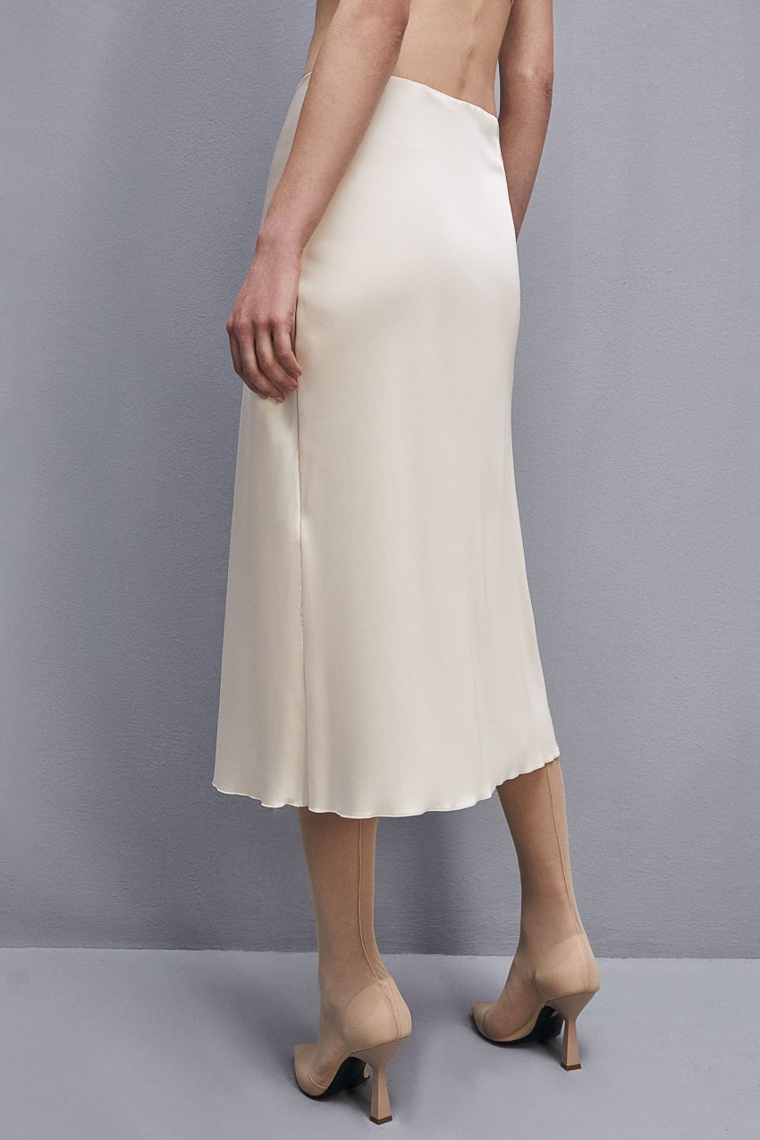 Beige Patrizia Pepe Viscose Satin Midi Skirt | WLO317025