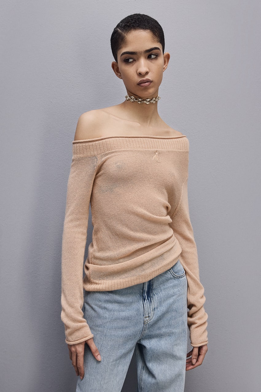 Beige Patrizia Pepe Wool Sweater With Wide Neckline | DVA651089