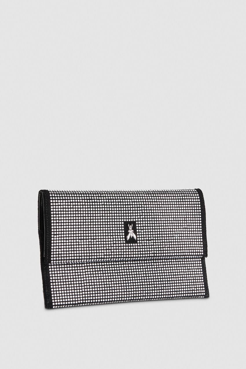 Black Patrizia Pepe Clutch Bag With Rhinestones And Shoulder Strap | UEA082947