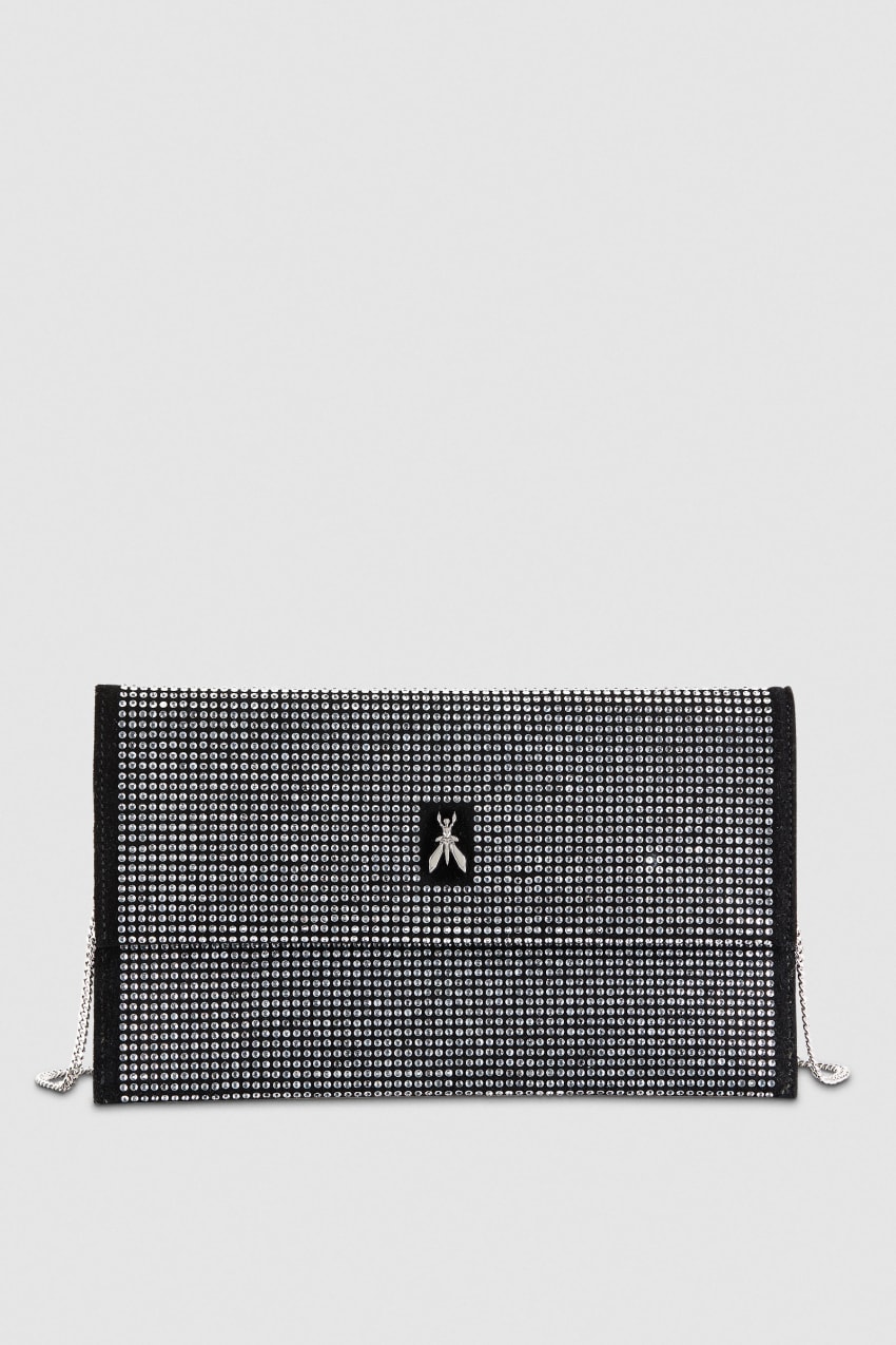 Black Patrizia Pepe Clutch Bag With Rhinestones And Shoulder Strap | UEA082947