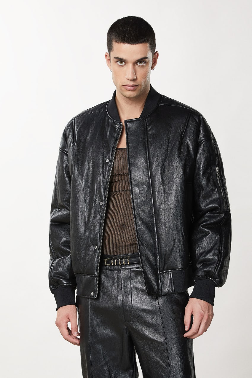 Black Patrizia Pepe Coated Fabric Over Bomber Jacket | ROS062138