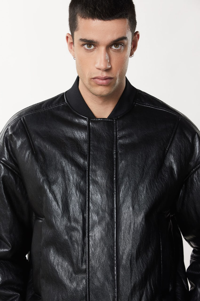 Black Patrizia Pepe Coated Fabric Over Bomber Jacket | ROS062138