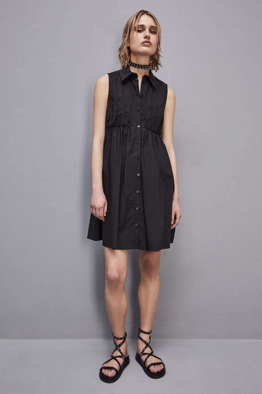 Black Patrizia Pepe Cotton Chemisier Mini Dress | IVK534826