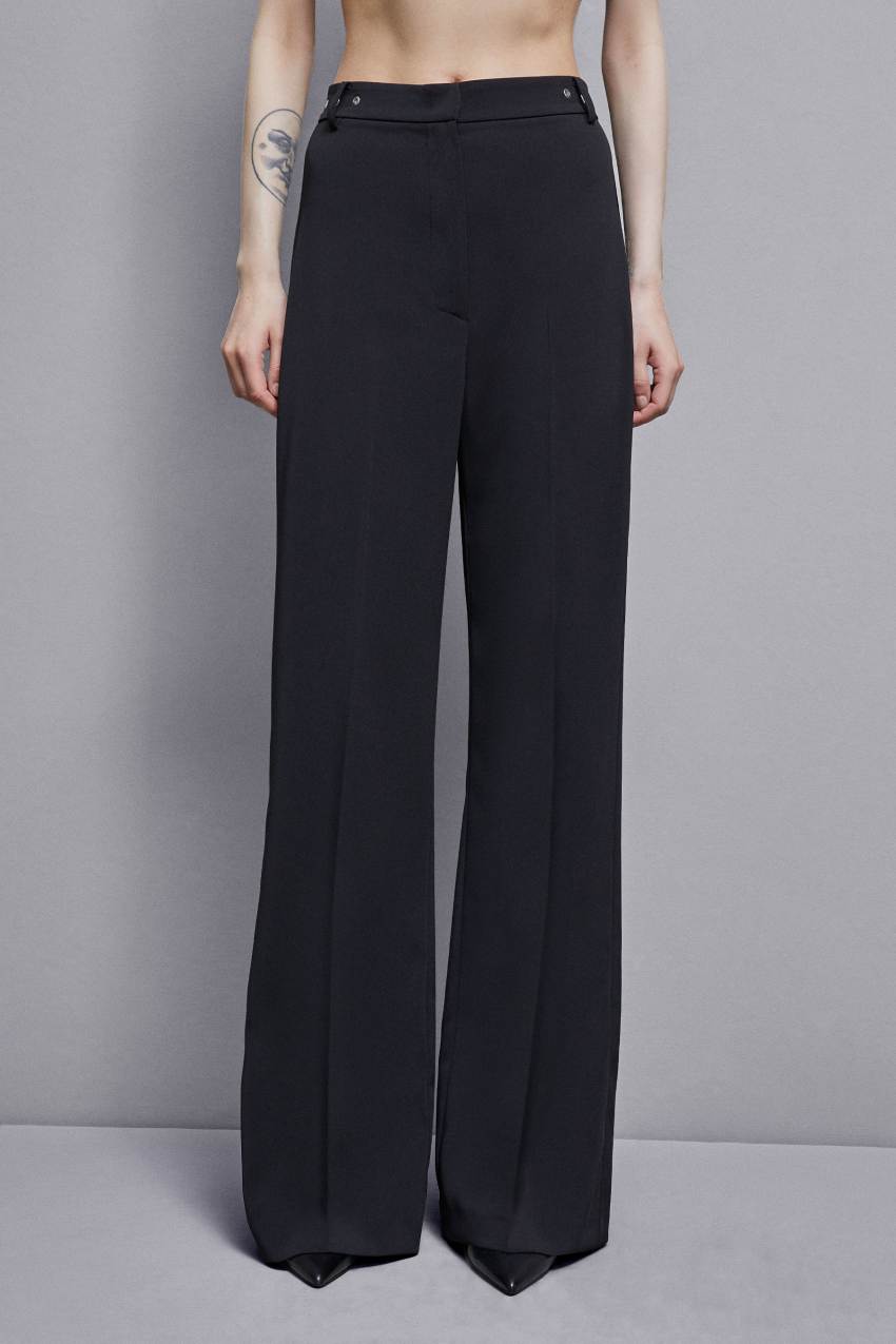 Black Patrizia Pepe Essential Crepe Palazzo-fit Pants | CAO854203