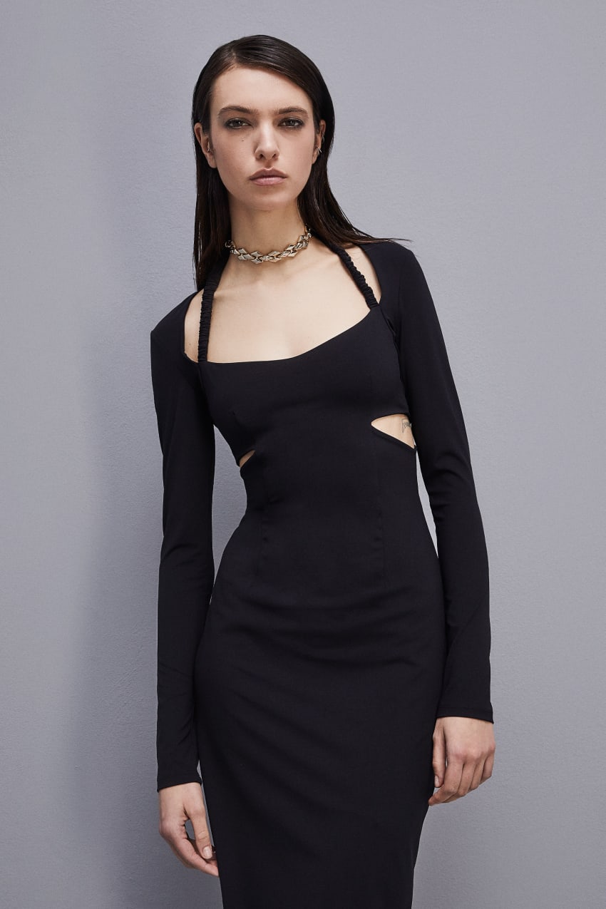 Black Patrizia Pepe Essential Jersey Midi Dress | XVF285710