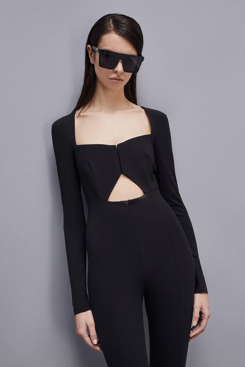 Black Patrizia Pepe Essential Long-sleeved Jumpsuit | CXO635729