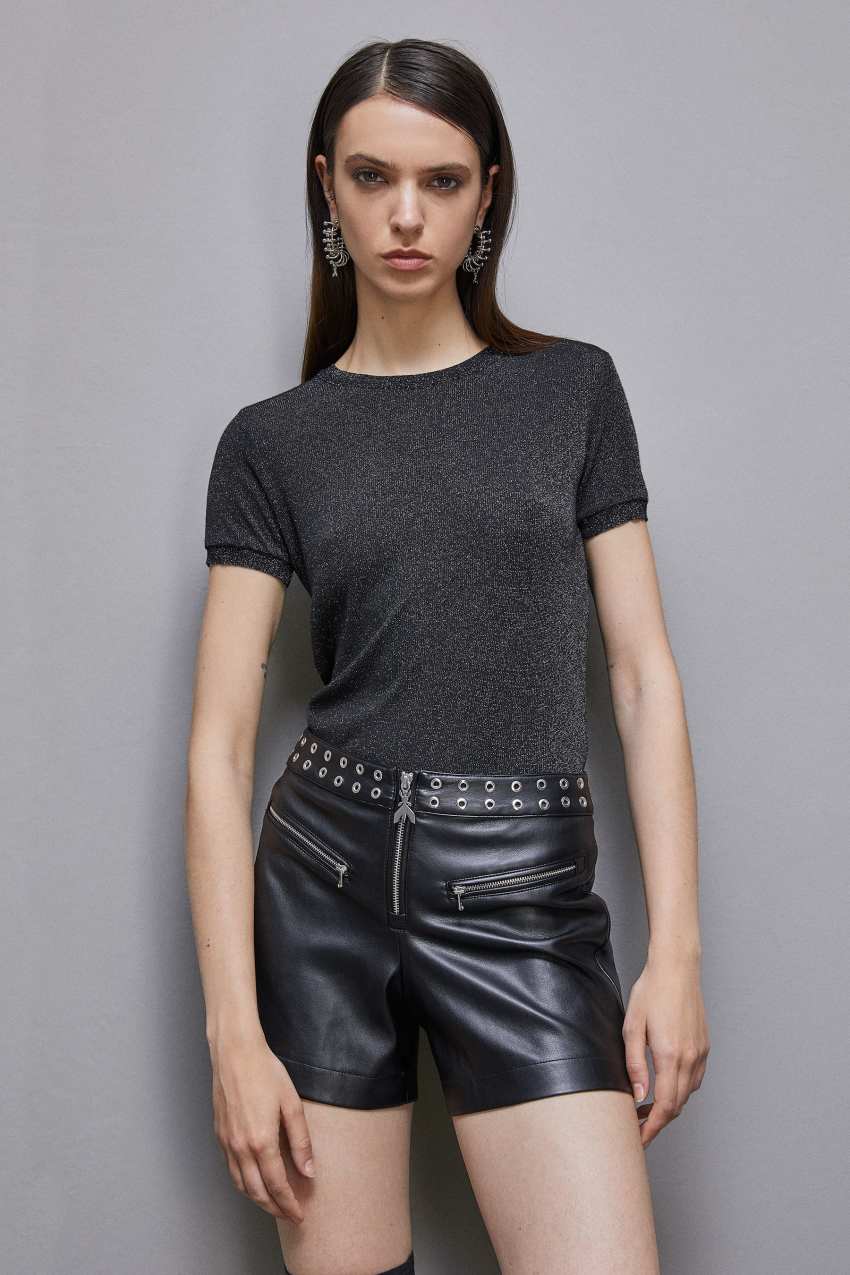 Black Patrizia Pepe Essential Short-sleeved Sweater | WHR472950