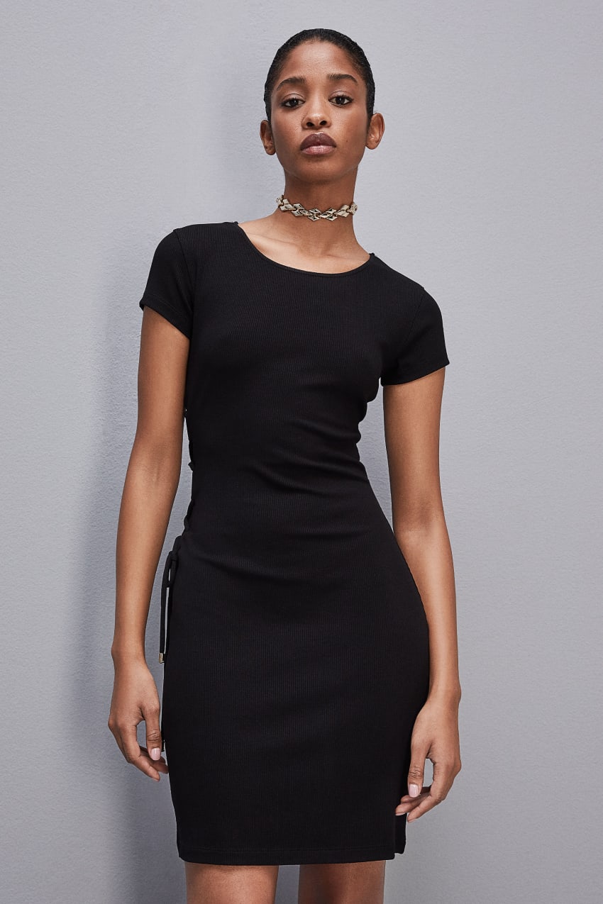 Black Patrizia Pepe Essential Slim Rib-knit Dress | XLO206975