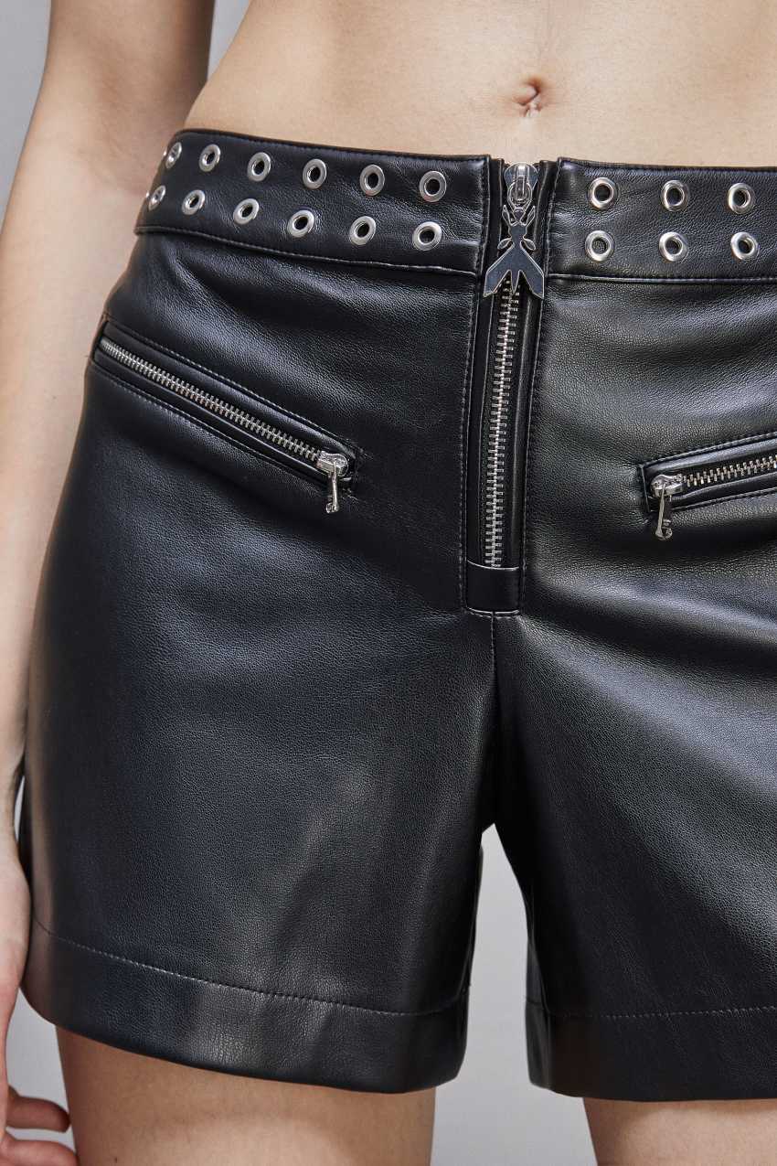 Black Patrizia Pepe Faux Leather Low-waisted Shorts With Zipper | JDO384609