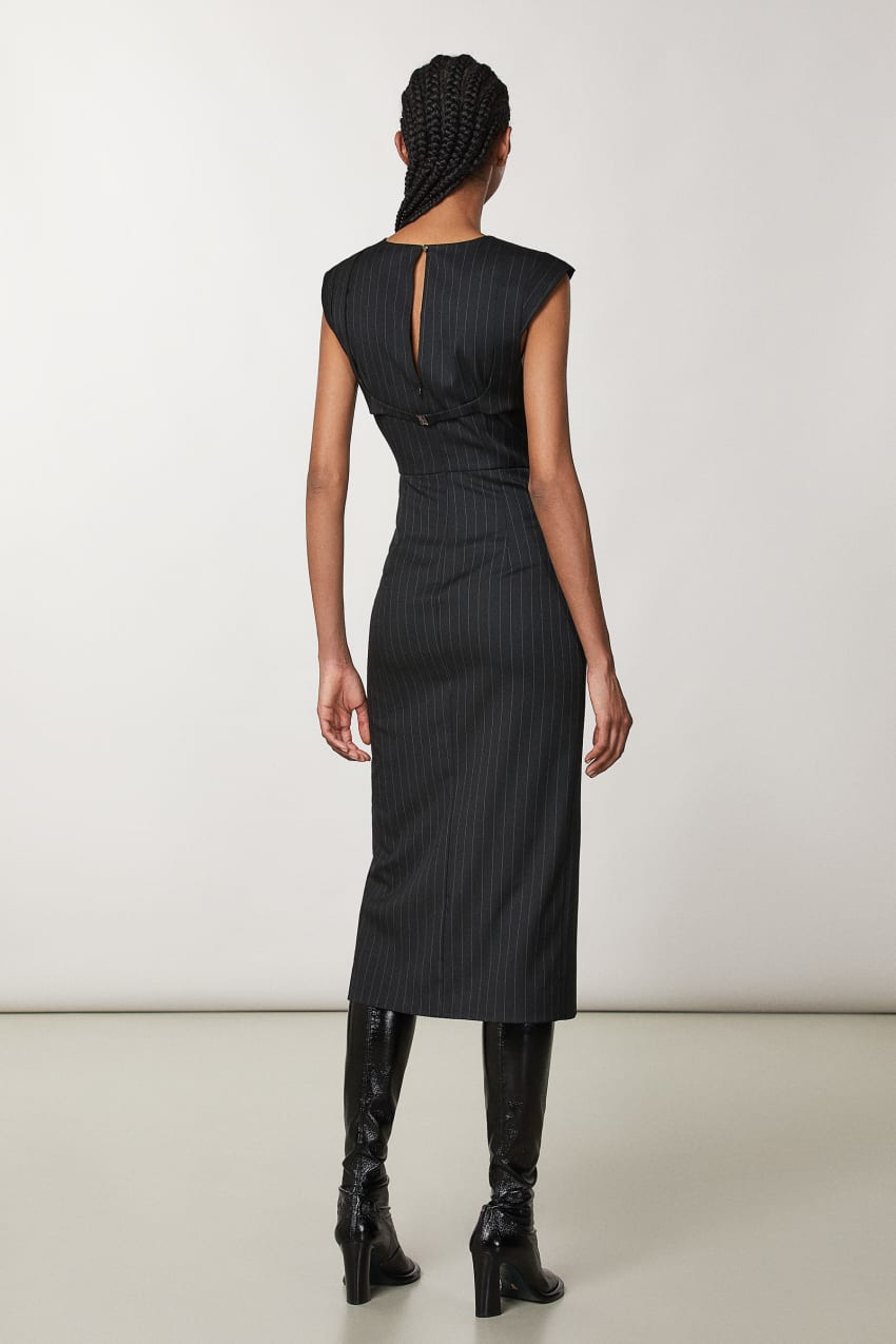 Black Patrizia Pepe Flannel Midi Dress | GVC038975