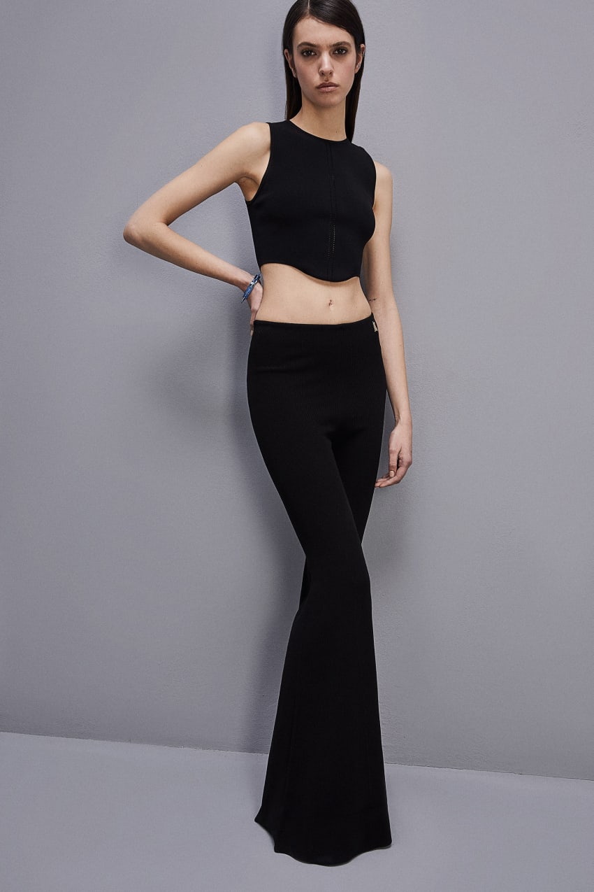 Black Patrizia Pepe Flared Bodycon Pants | PMK089761