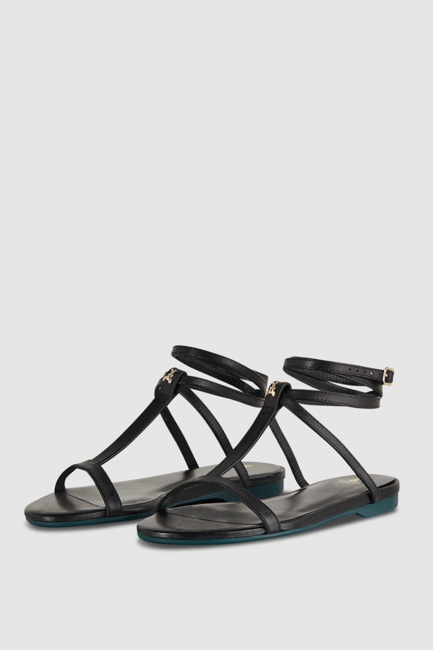 Black Patrizia Pepe Flat Sandals With Ankle Strap | ENS327810