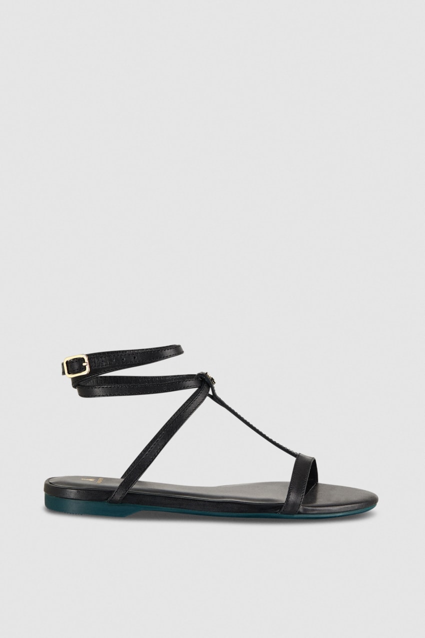 Black Patrizia Pepe Flat Sandals With Ankle Strap | ENS327810