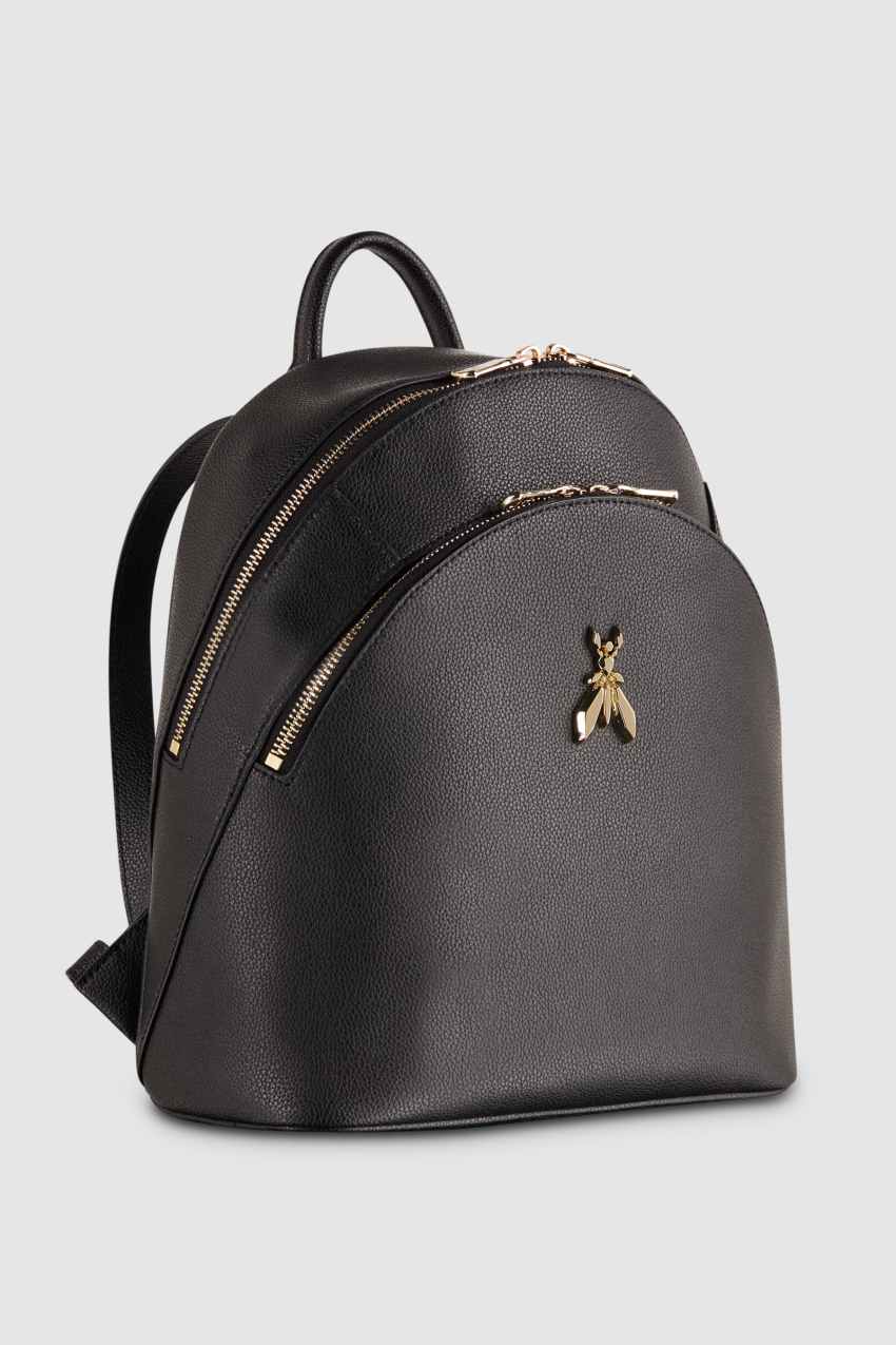 Black Patrizia Pepe Fly Leather Backpack With Double Pocket | NRI182039