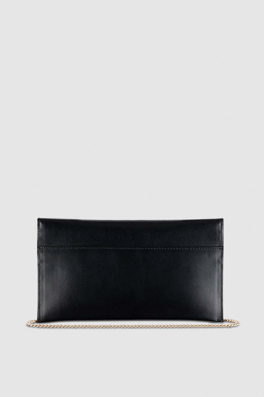 Black Patrizia Pepe Fly Leather Clutch Bag With Chain | HPE738402