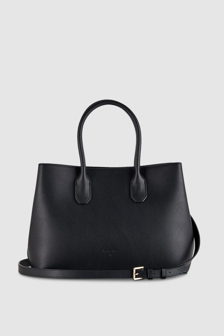 Black Patrizia Pepe Fly Leather Shopping Bag With Shoulder Strap | WLH743216