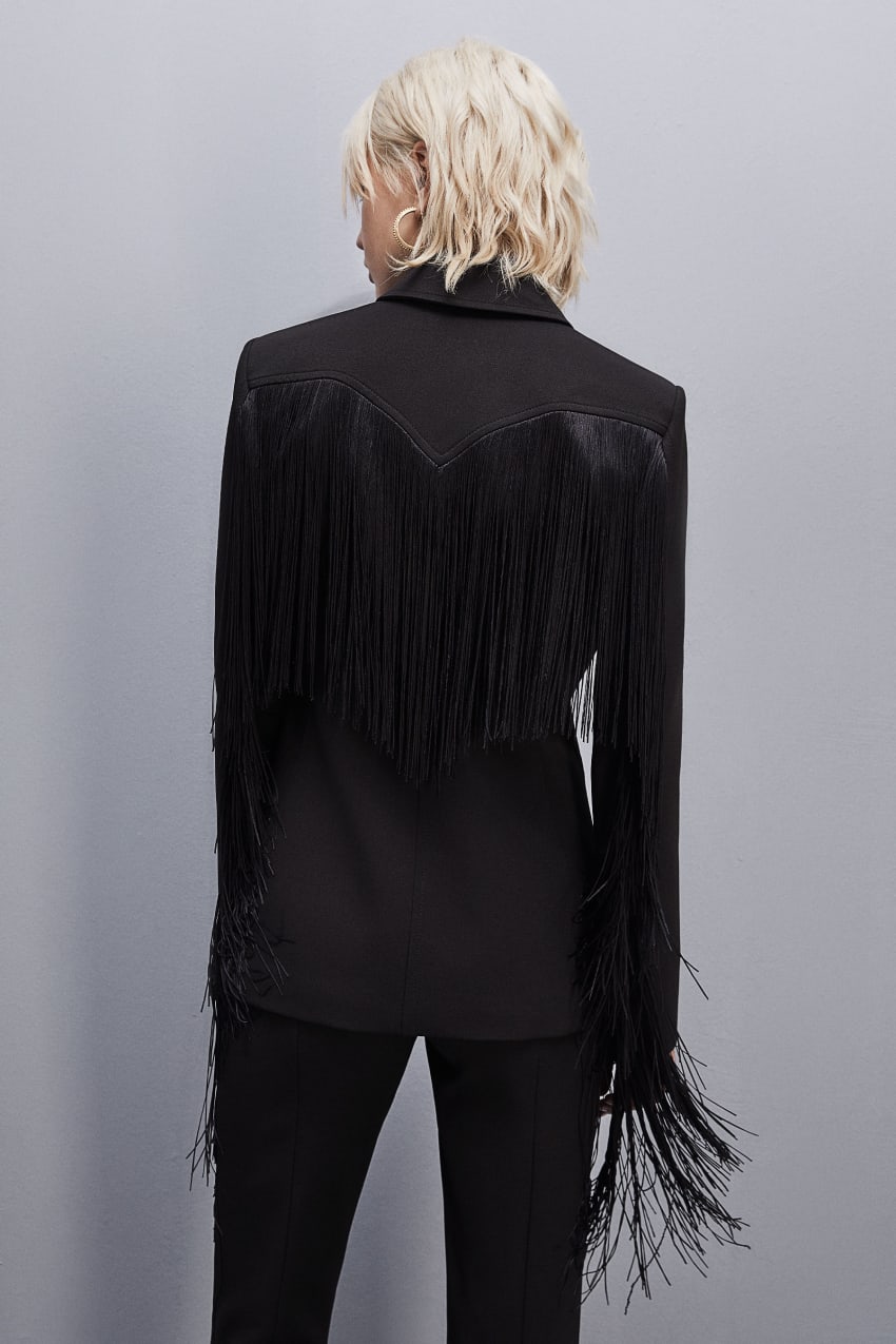 Black Patrizia Pepe Fringed Jacket | UWR683791