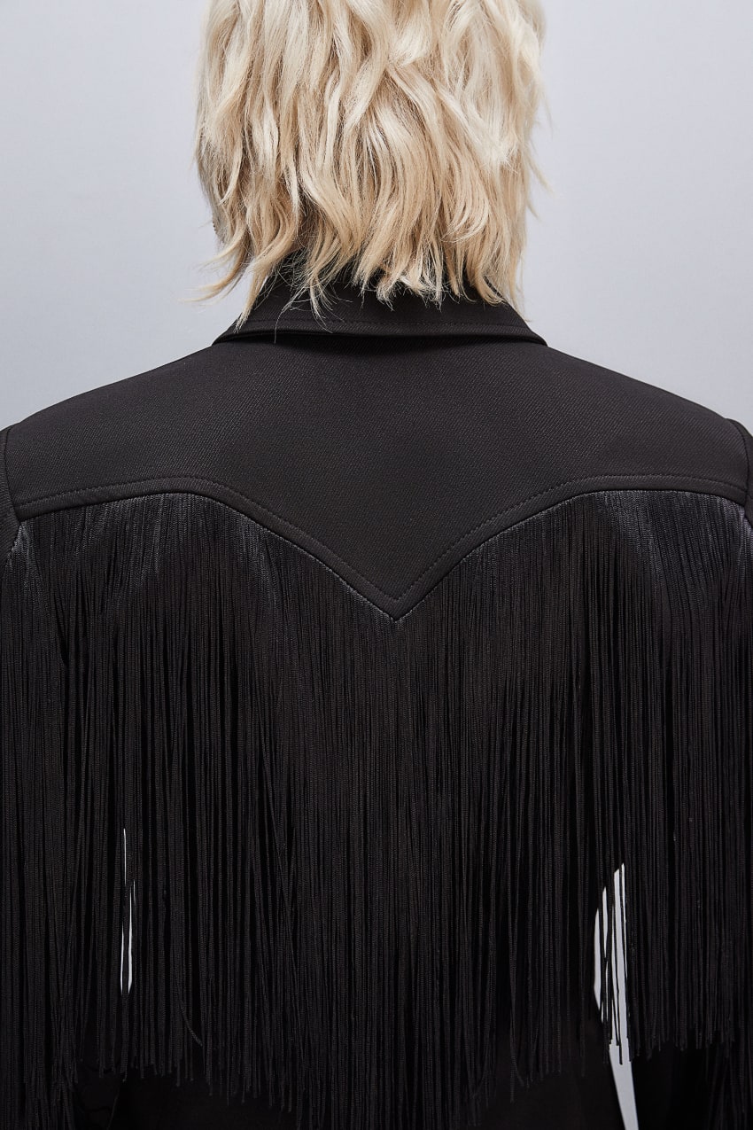 Black Patrizia Pepe Fringed Jacket | UWR683791