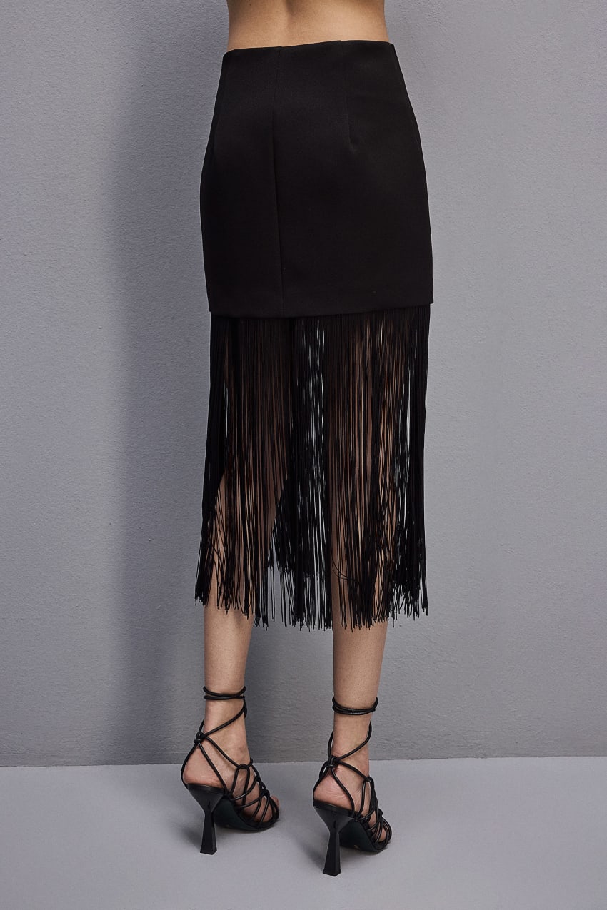 Black Patrizia Pepe Fringed Miniskirt | DAS217865