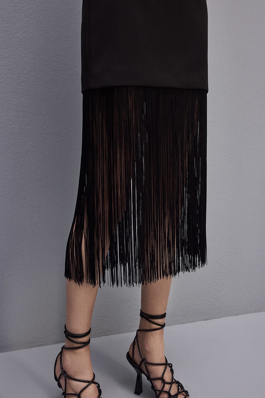 Black Patrizia Pepe Fringed Miniskirt | DAS217865