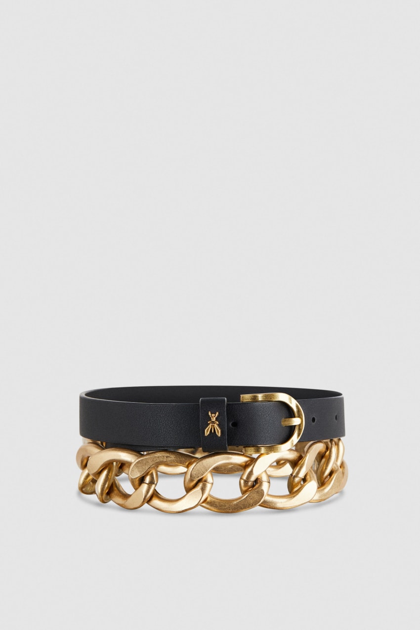 Black Patrizia Pepe Golden Maxi Chain Belt | EBR865243