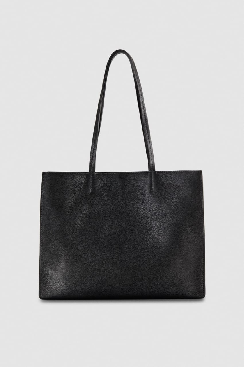 Black Patrizia Pepe Hammered Leather Shopping Bag | TCS823156