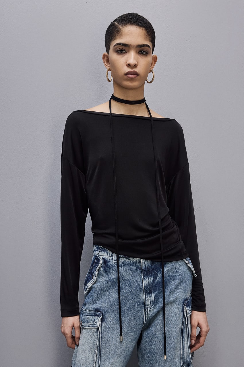 Black Patrizia Pepe Jersey Dropped Shoulder Sweater | ATF782915