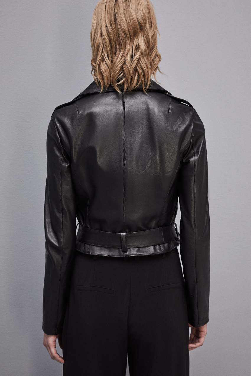 Black Patrizia Pepe Leather Biker Jacket | ECJ256014