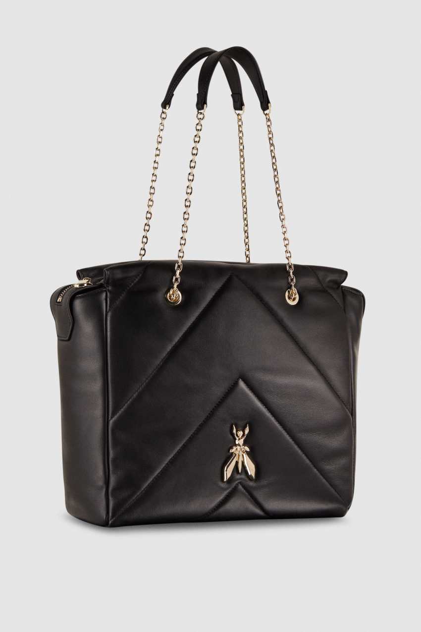 Black Patrizia Pepe Leather Bucket Bag With Zipper | UFW382615