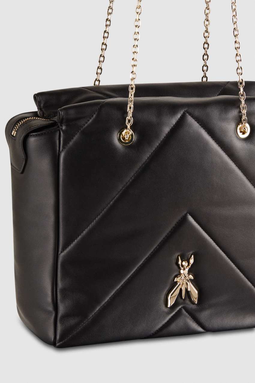 Black Patrizia Pepe Leather Bucket Bag With Zipper | UFW382615