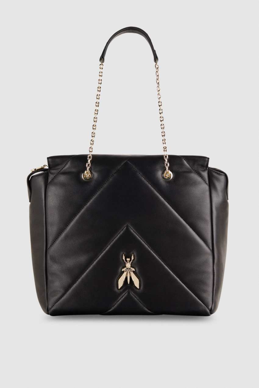 Black Patrizia Pepe Leather Bucket Bag With Zipper | UFW382615