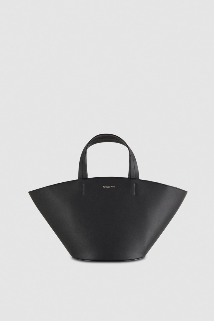 Black Patrizia Pepe Leather Shopping Bag With Handles | QML310725