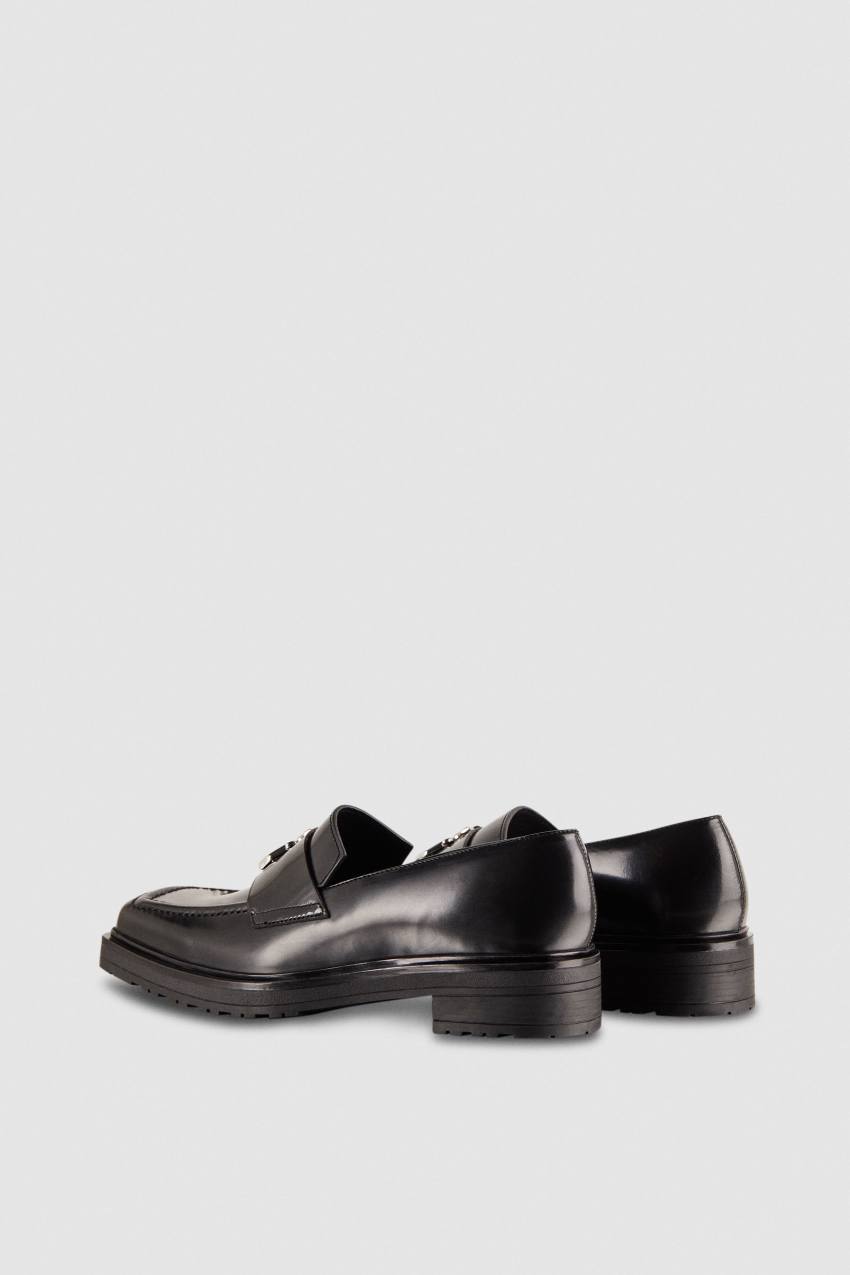 Black Patrizia Pepe Leather Square Toe Moccasins | NMY189536