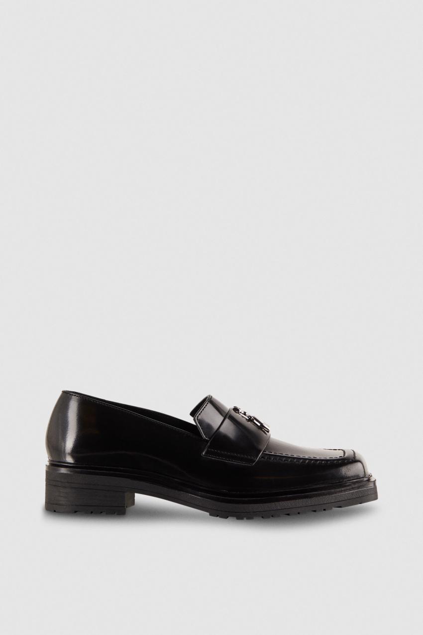 Black Patrizia Pepe Leather Square Toe Moccasins | NMY189536