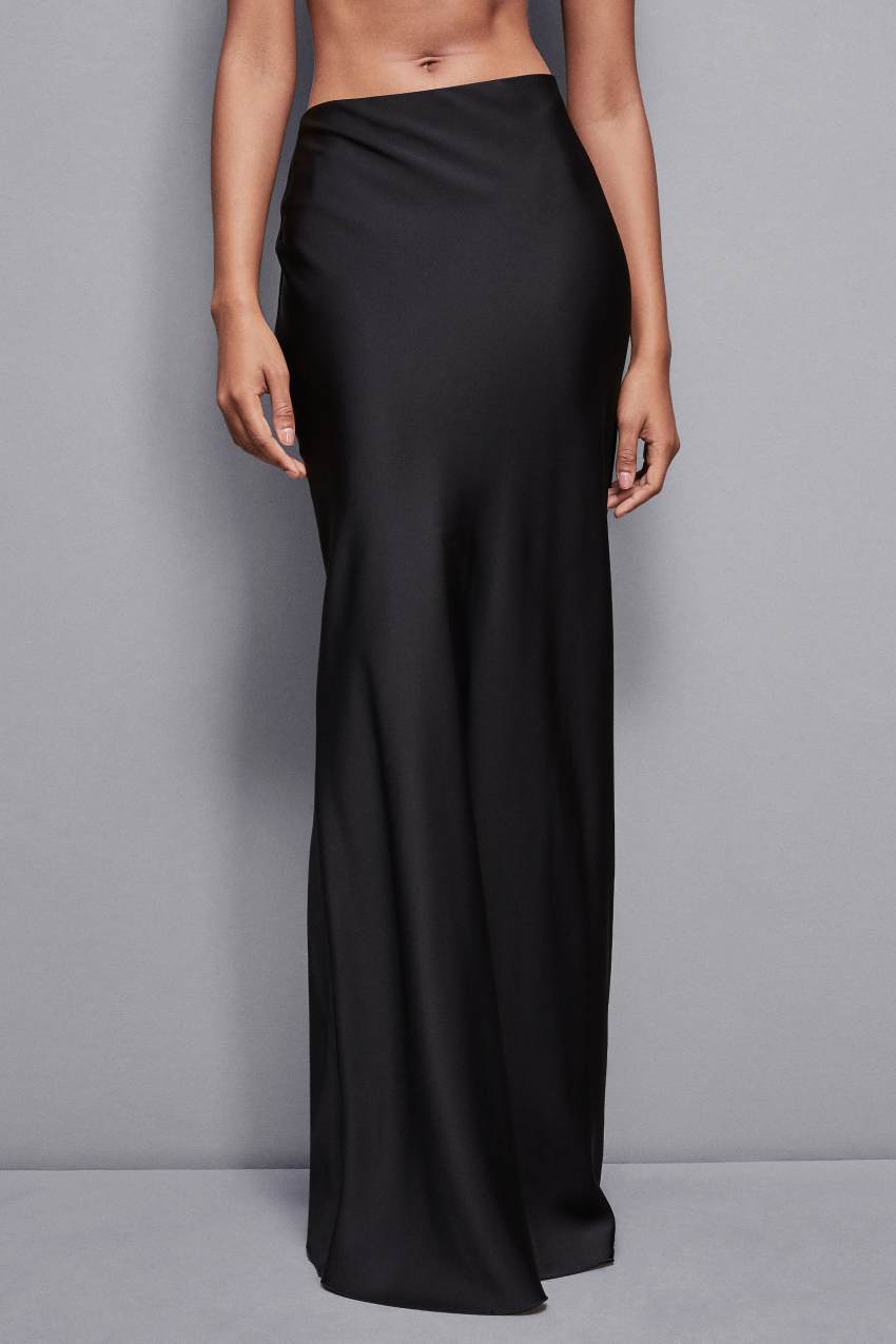 Black Patrizia Pepe Long Low-waisted Satin Skirt | VID231674